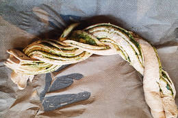 Dandelion pesto plait