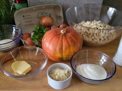 Ingredients for pumpkin dumplings from the nature park Almenland