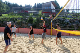 A beach volleyball court at Pension Elmer