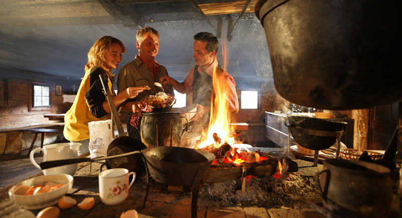 Open fireplace in the smokehouse