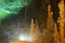 Stalactites, water and light shows in the Lurgrotte Semriach cave