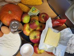 Ingredients for a covered apple pie from the nature park Almenland