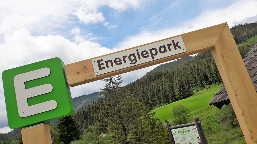 Entrance gate to the energy park on the Teichalm